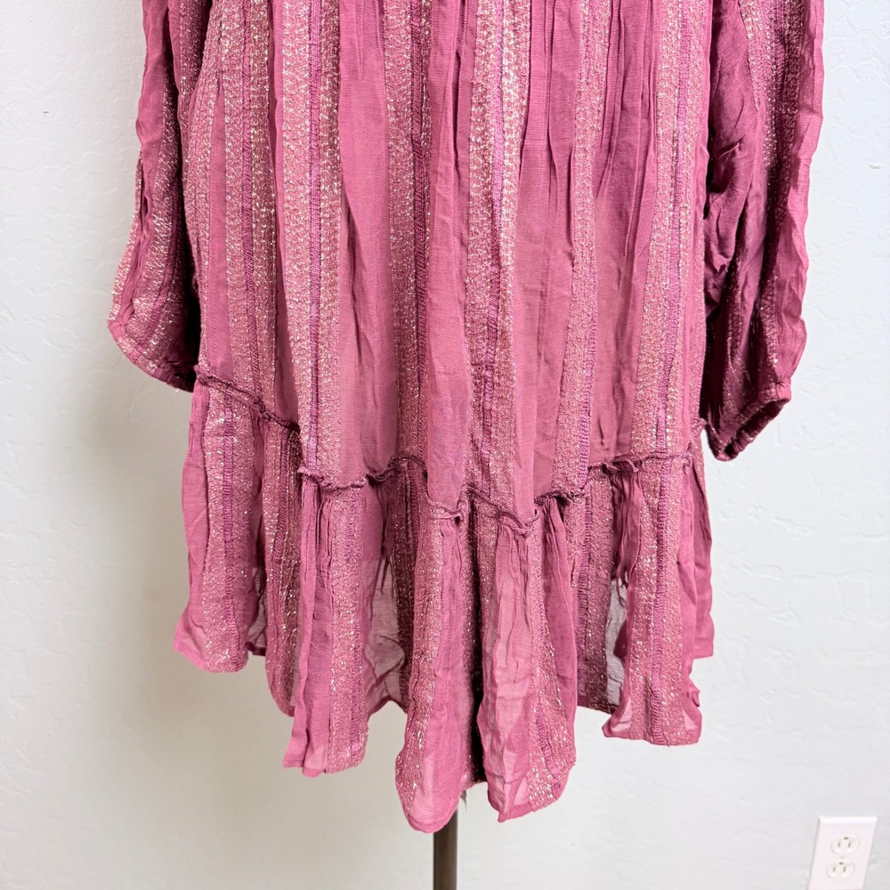 NWT Raga Women Small Plum Purple Beaded Metallic Stripe Babydoll Mini Dress Boho - Picture 4 of 12